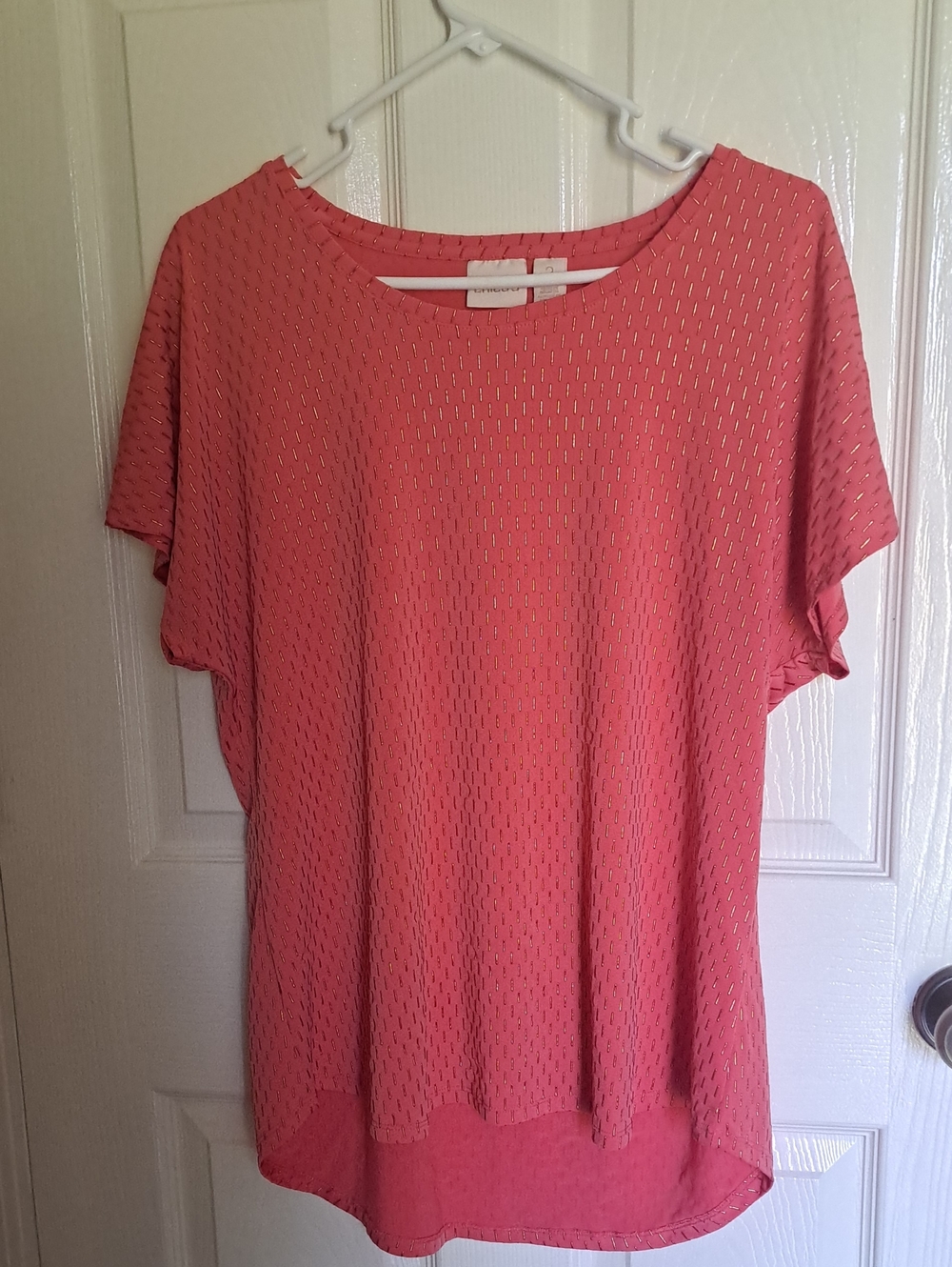 Chico's Coral Short-Sleeve Textured Tee